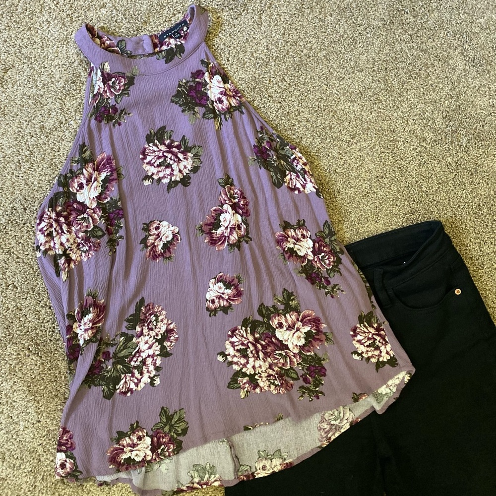 Floral mock neck tank top